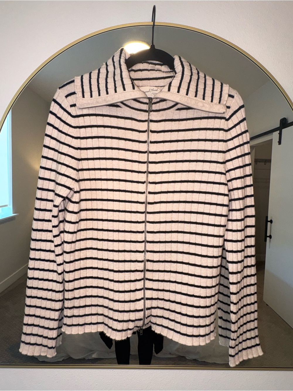 Universal Thread Cream & Black Striped Zip-Front Sweater